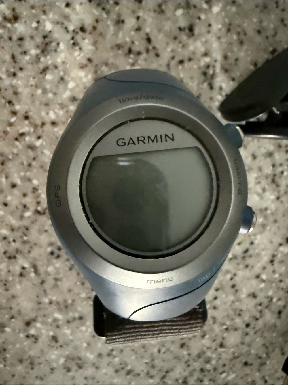 garmin silver and light blue GPS Sports Watch